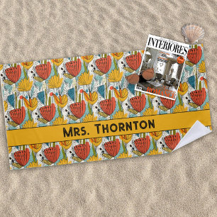 Personalised Bountiful Red and Gold Flower Pattern Beach Towel