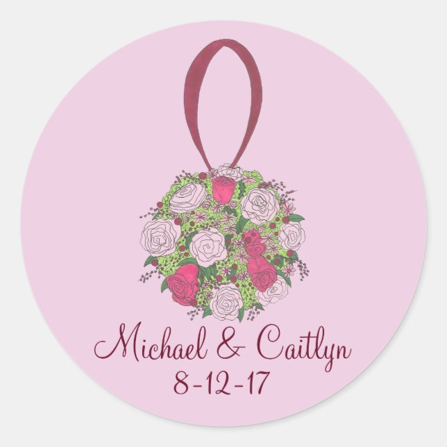 Personalised Bouquet Bridal Shower Wedding Flowers Classic Round Sticker (Front)
