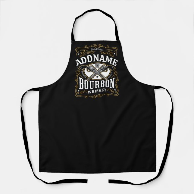 Personalised Bourbon Vintage Guns Whiskey Label Apron (Front)