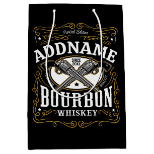 Personalised Bourbon Vintage Guns Whiskey Label Medium Gift Bag