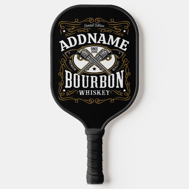 Personalised Bourbon Vintage Guns Whiskey Label Pickleball Paddle (Front)