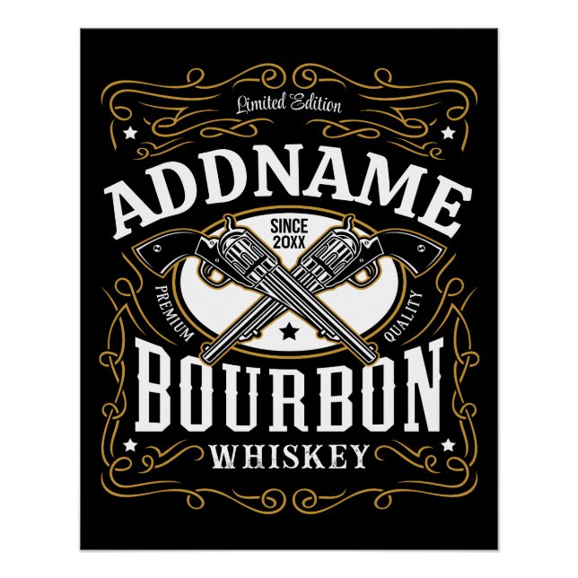 Personalised Bourbon Vintage Guns Whiskey Label Poster (Front)