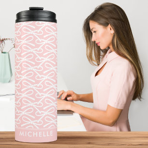 Personalised Bow Custom Name Pink Thermal Tumbler