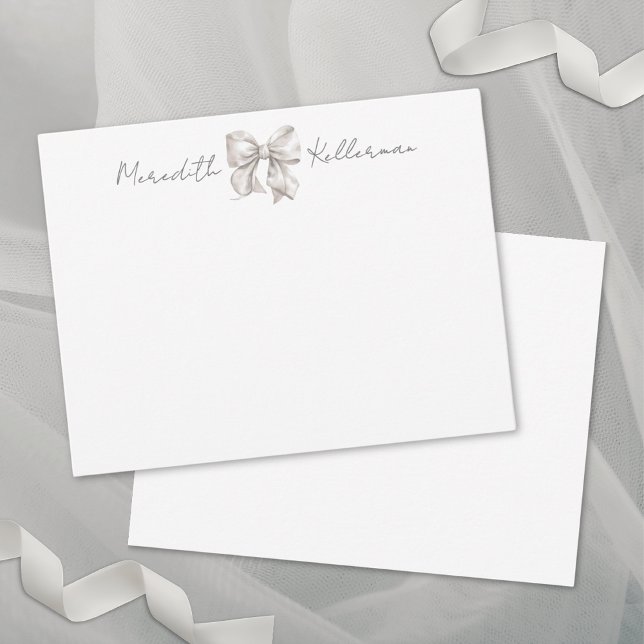 Personalised Bow Name Monogram Card (Personalized Bow Name Monogram Note Card)