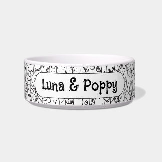 Personalised Bowl for Cats - Cat Doodle Design