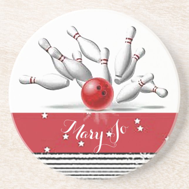 Personalised Bowler’s Sandstone Coaster (Front)