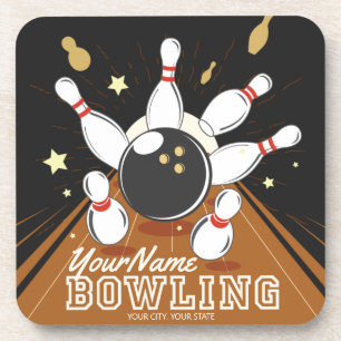 Personalised Bowler Strike Bowling Lanes Ball Pins Coaster