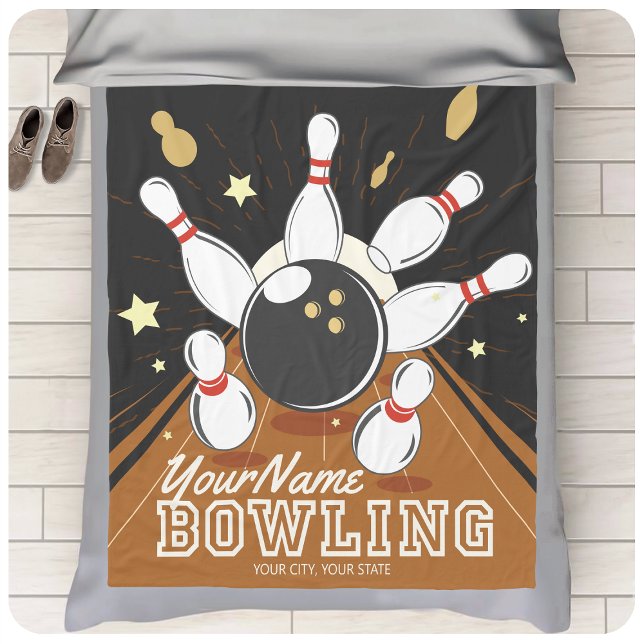 Personalised Bowler Strike Bowling Lanes Ball Pins Fleece Blanket (Creator Uploaded)