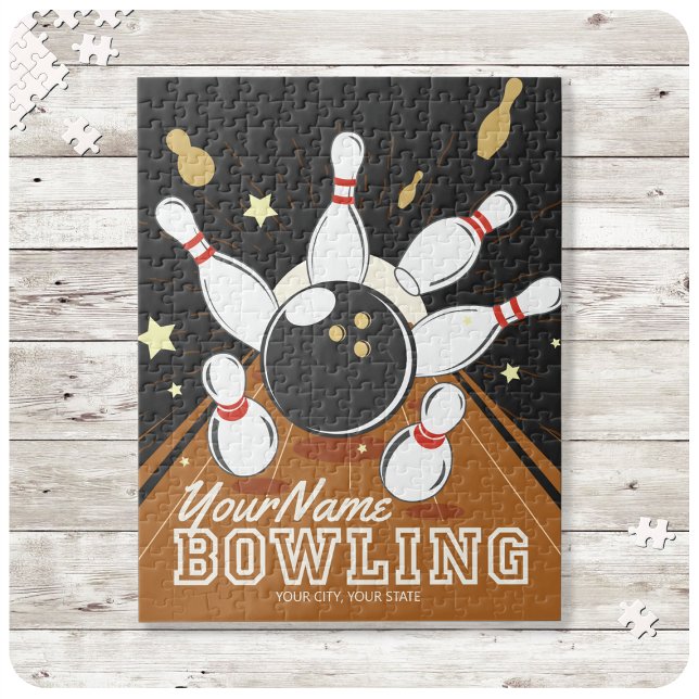 Personalised Bowler Strike Bowling Lanes Ball Pins Jigsaw Puzzle (Creator Uploaded)