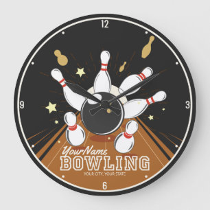 Personalised Bowler Strike Bowling Lanes Ball Pins Large Clock