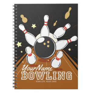 Personalised Bowler Strike Bowling Lanes Ball Pins Notebook
