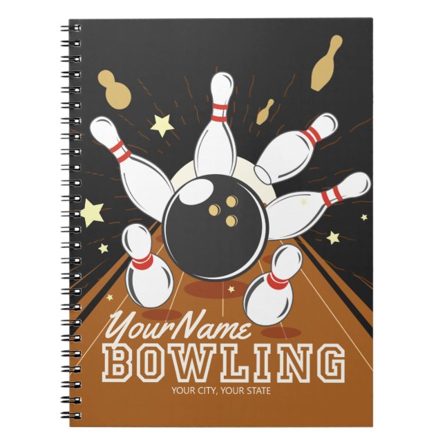 Personalised Bowler Strike Bowling Lanes Ball Pins Notebook (Front)