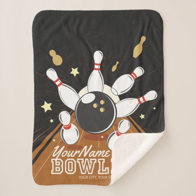 Personalised Bowler Strike Bowling Lanes Ball Pins Sherpa Blanket (Front)