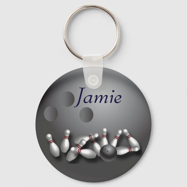 Personalised bowling ball and strike key ring (Front)
