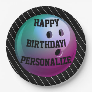 Personalised Bowling Ball Happy Birthday Paper Plate
