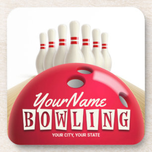 Personalised Bowling Ball Lanes Pins Retro League Coaster