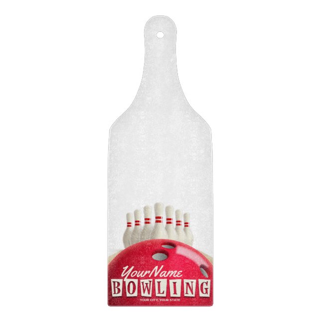 Personalised Bowling Ball Lanes Pins Retro League Cutting Board (Front)