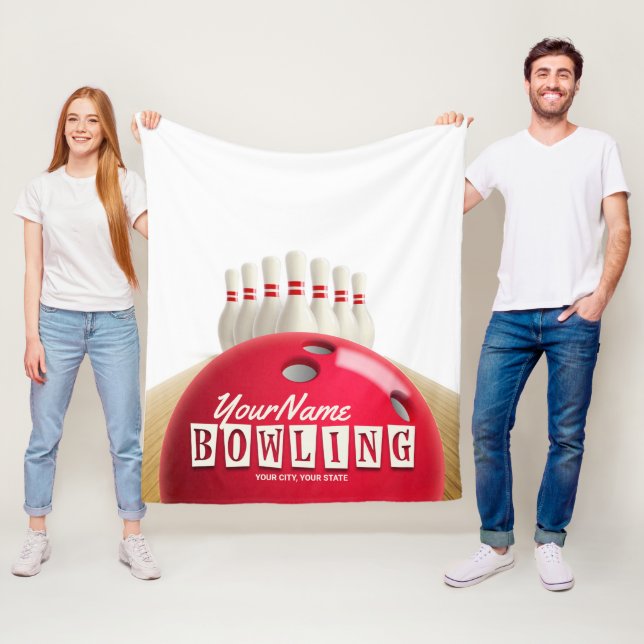 Personalised Bowling Ball Lanes Pins Retro League Fleece Blanket (In Situ)