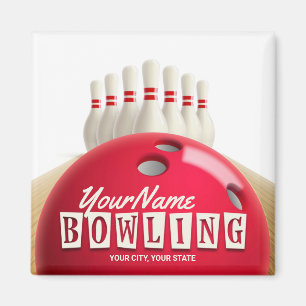 Personalised Bowling Ball Lanes Pins Retro League Magnet