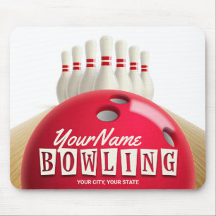 Personalised Bowling Ball Lanes Pins Retro League Mouse Pad