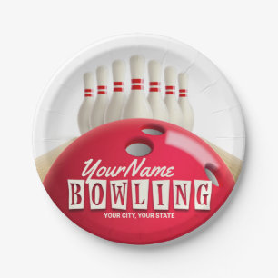 Personalised Bowling Ball Lanes Pins Retro League Paper Plate