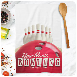 Personalised Bowling Ball Lanes Pins Retro League Tea Towel