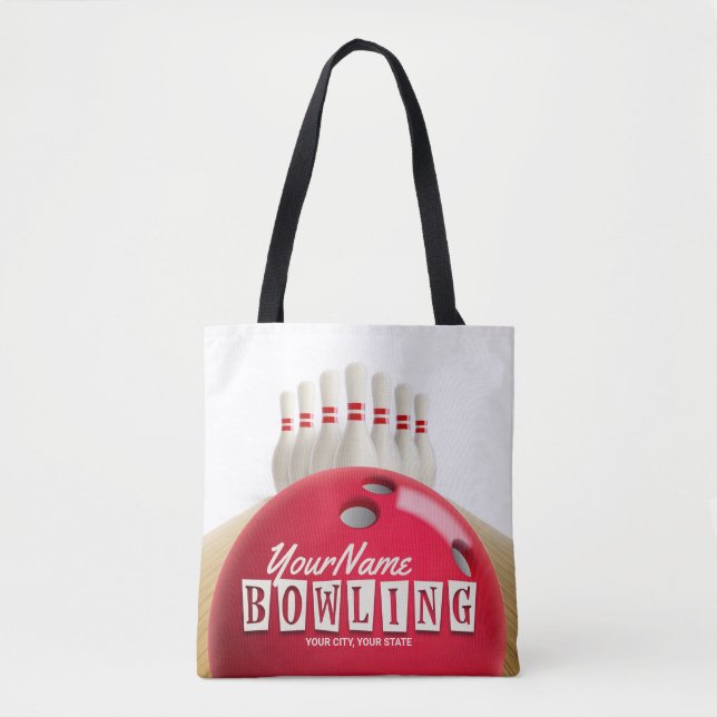Personalised Bowling Ball Lanes Pins Retro League Tote Bag (Front)