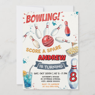 Personalised Bowling Birthday Party for kid Invitation