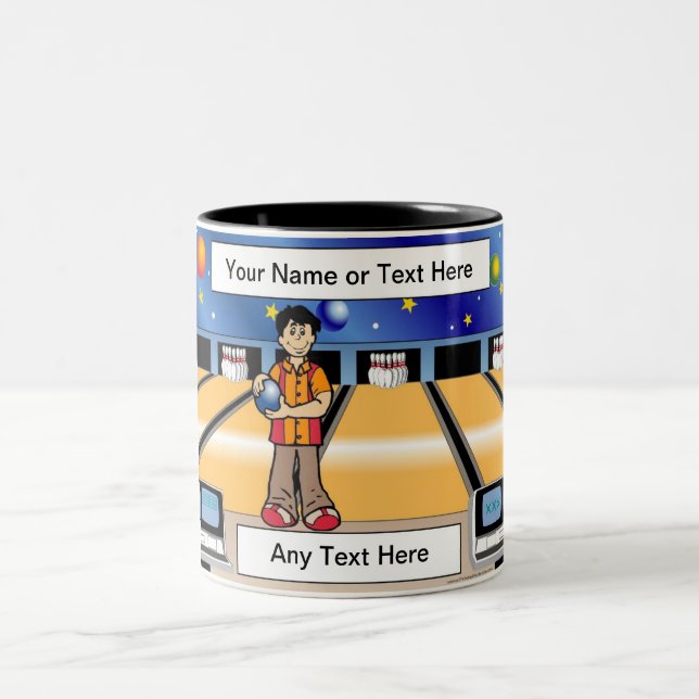  Personalised Bowling - Male Cartoon Two-Tone Coffee Mug (Center)