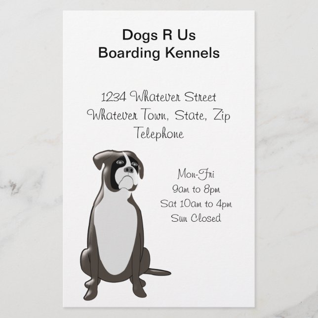 Personalised Boxer Dog Design Boarding Kennels Flyer (Front)