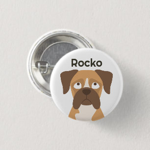Personalised Boxer Dog Name Button, Custom Name 3 Cm Round Badge