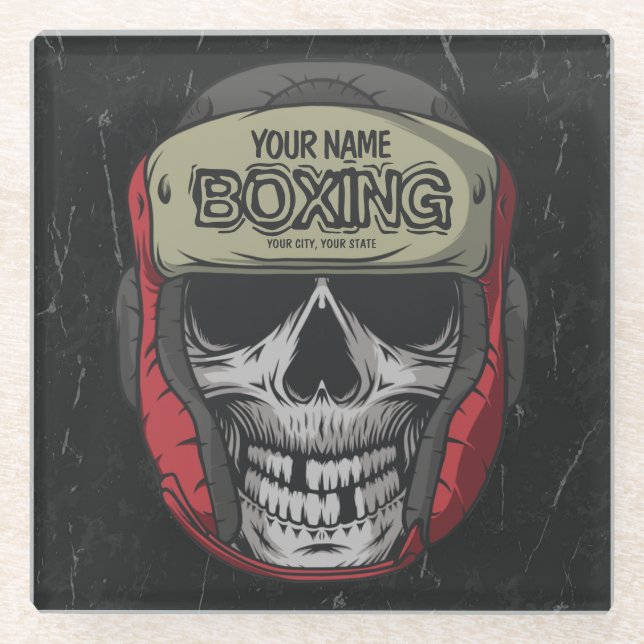 Personalised Boxer Fight Club Skeleton Boxing Gym  Glass Coaster (Front)
