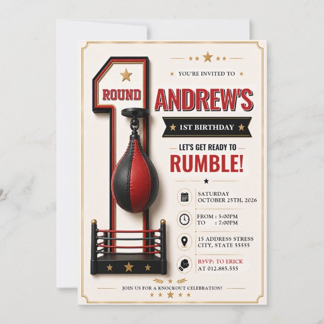 Personalised Boxing 1st Birthday Invitation (Front)