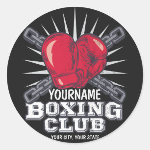 Personalised Boxing Gloves Fighter Champion Boxer  Classic Round Sticker