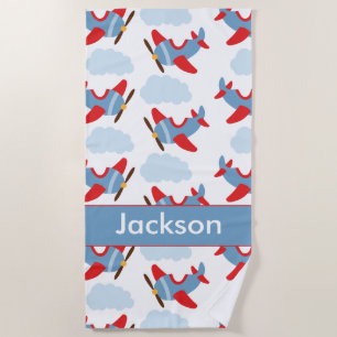 Personalised Boy Aeroplanes Beach Towel
