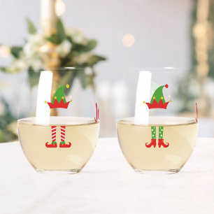Personalised Boy And Girl Elf Stemless Wine Glass