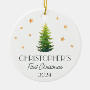 Personalised Boy Baby First Christmas Festive Tree Ceramic Ornament