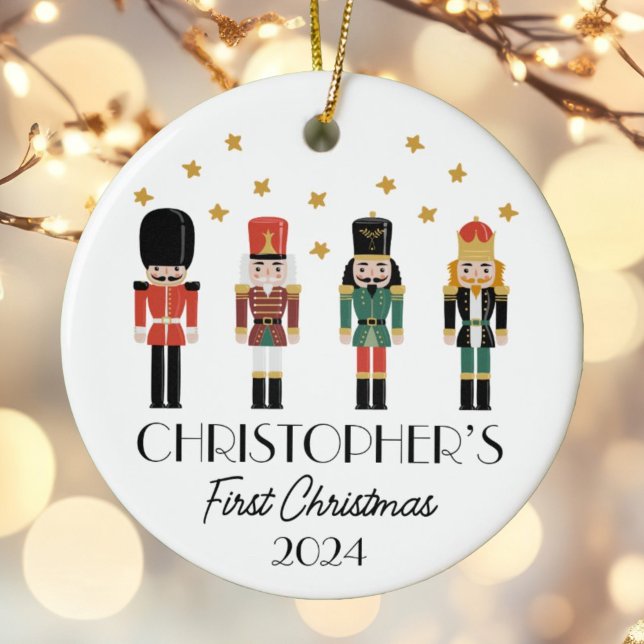Personalised Boy Baby First Christmas Nutcracker Ceramic Ornament (Creator Uploaded)