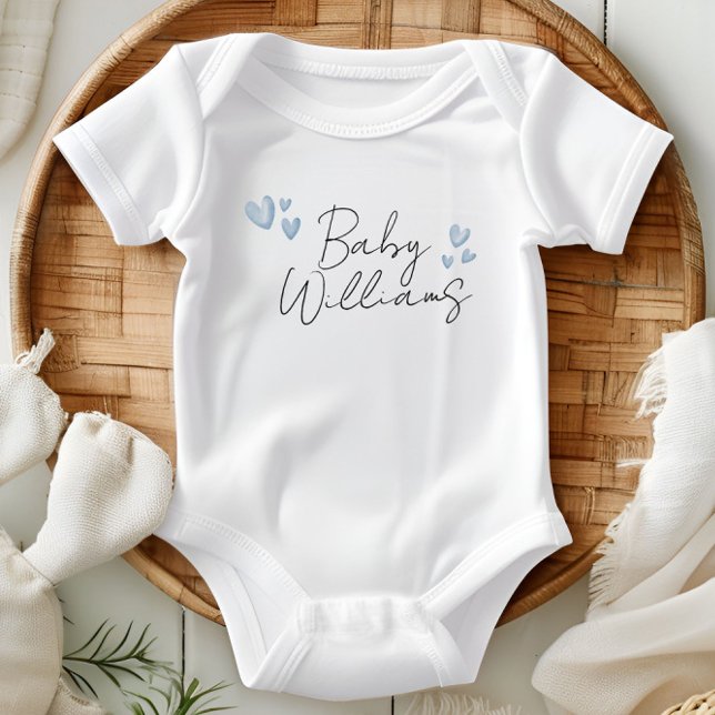 Personalised boy blue heart name hospital baby bodysuit (Creator Uploaded)