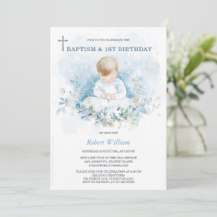 Personalised Boy First Birthday and Baptism Invitation