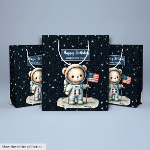 Personalised Boy Gift Bag with Space Bear Theme
