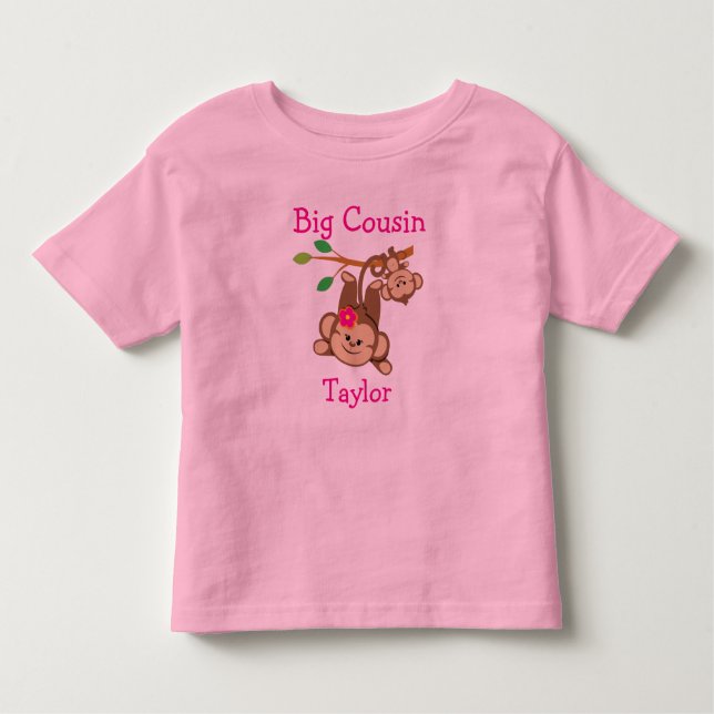 Personalised Boy, Girl Monkeys Big Cousin Toddler T-Shirt (Front)