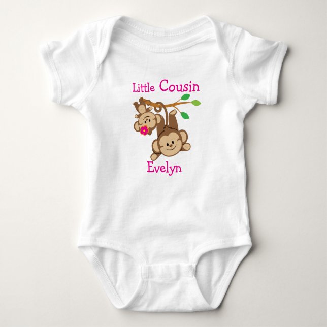 Personalised Boy, Girl Monkeys Little Cousin Baby Bodysuit (Front)