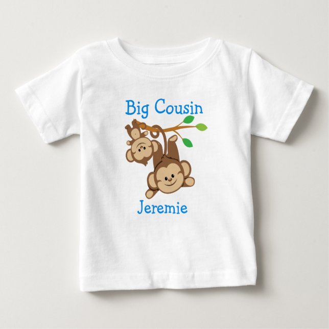 Personalised Boy Monkeys Big Cousin Baby T-Shirt (Front)