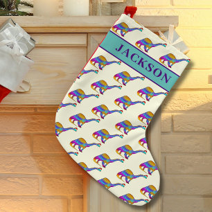 Personalised Boy Name Christmas Dinosaur Small Christmas Stocking