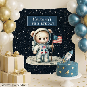 Personalised Boy Party Backdrop with Space Bear Tapestry