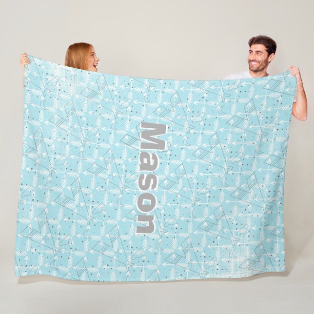 Personalised Boy Room Modern Teepee Arrow Pattern Fleece Blanket (In Situ)