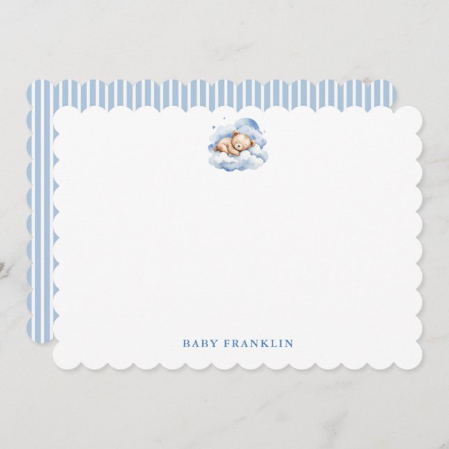 Personalised Boy Stationery Bear Baby Shower  Thank You Card (Front/Back)