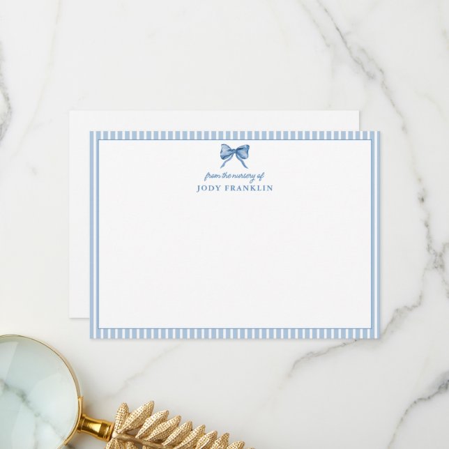 Personalised Boy Stationery Blue Bow Baby Shower  Thank You Card (Front/Back In Situ)