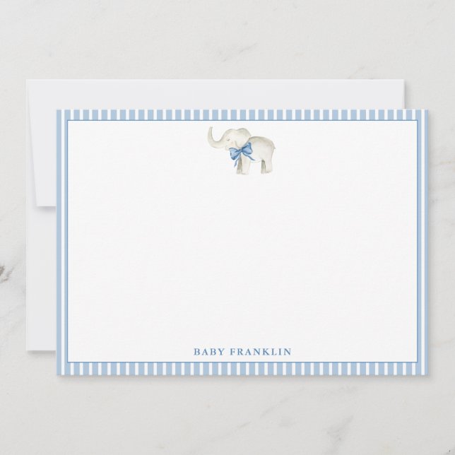 Personalised Boy Stationery Elephant Baby Shower  Thank You Card (Front)